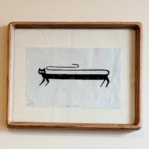 Long Cat -- original hand-printed linocut
