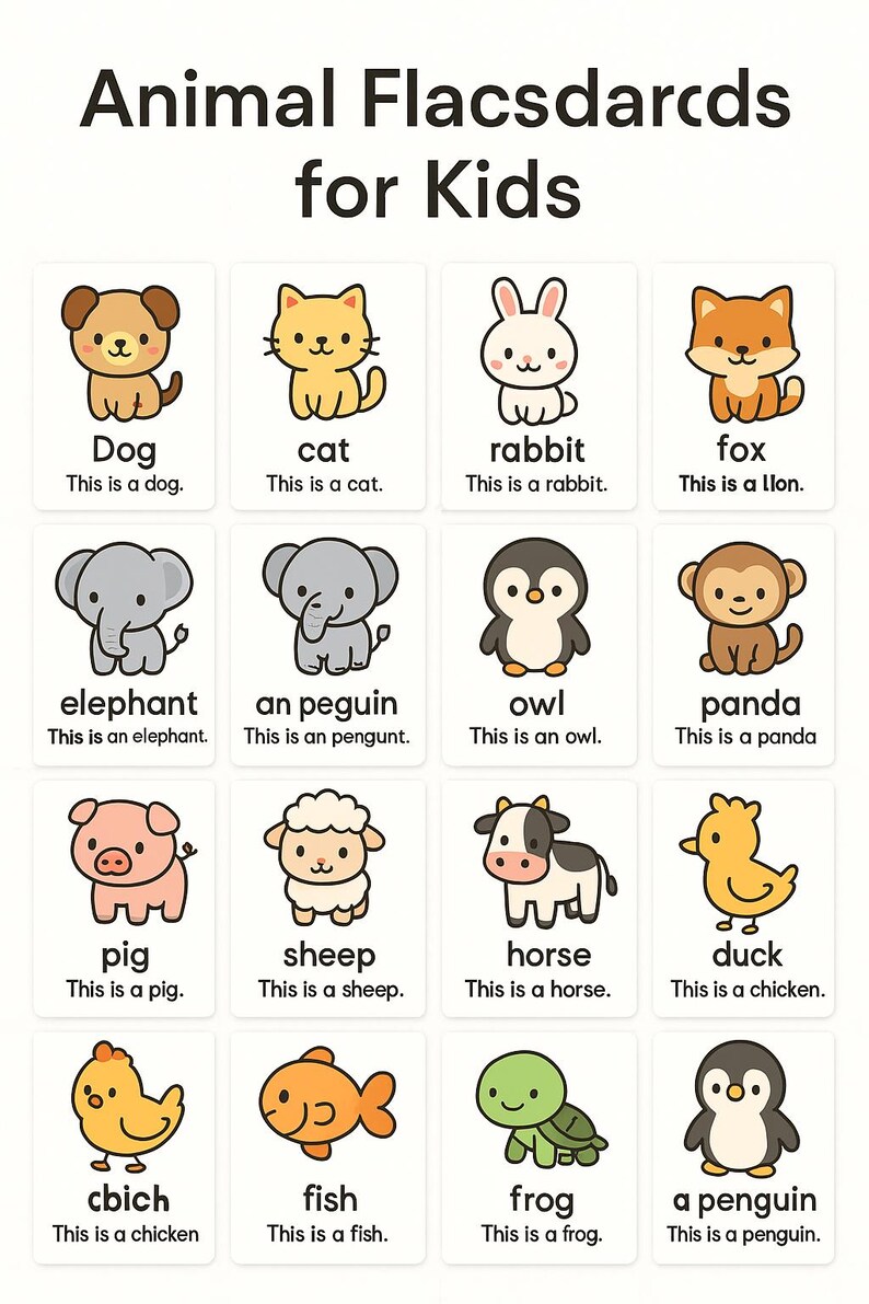 Animal Flashcards for Kids | Printable Black and White Flashcards | Fun ...