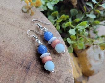 Handmade Earrings Blue Dyed Jade / Jewelry / Fun , drop / Boho Style / Trendy, dangle, beaded, simple : perfect for running errands