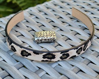 Leopard Leather bracelet kit DIY/  10mm / flat leather / with high quality magnetic Clasp / Hypoallergenic