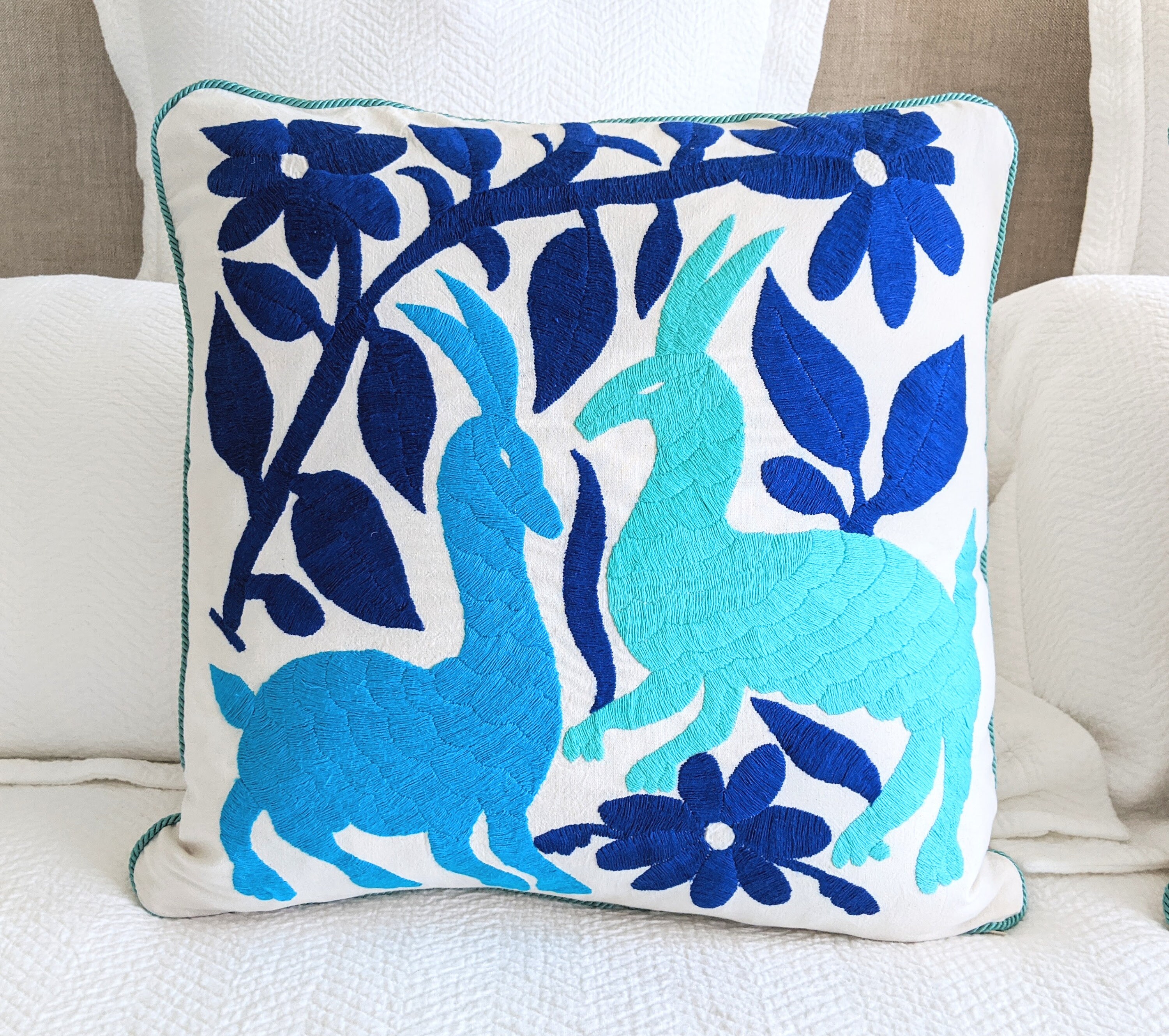 In Stock Otomí Hand Embroidery Throw Pillow Cover Decorative Mexican