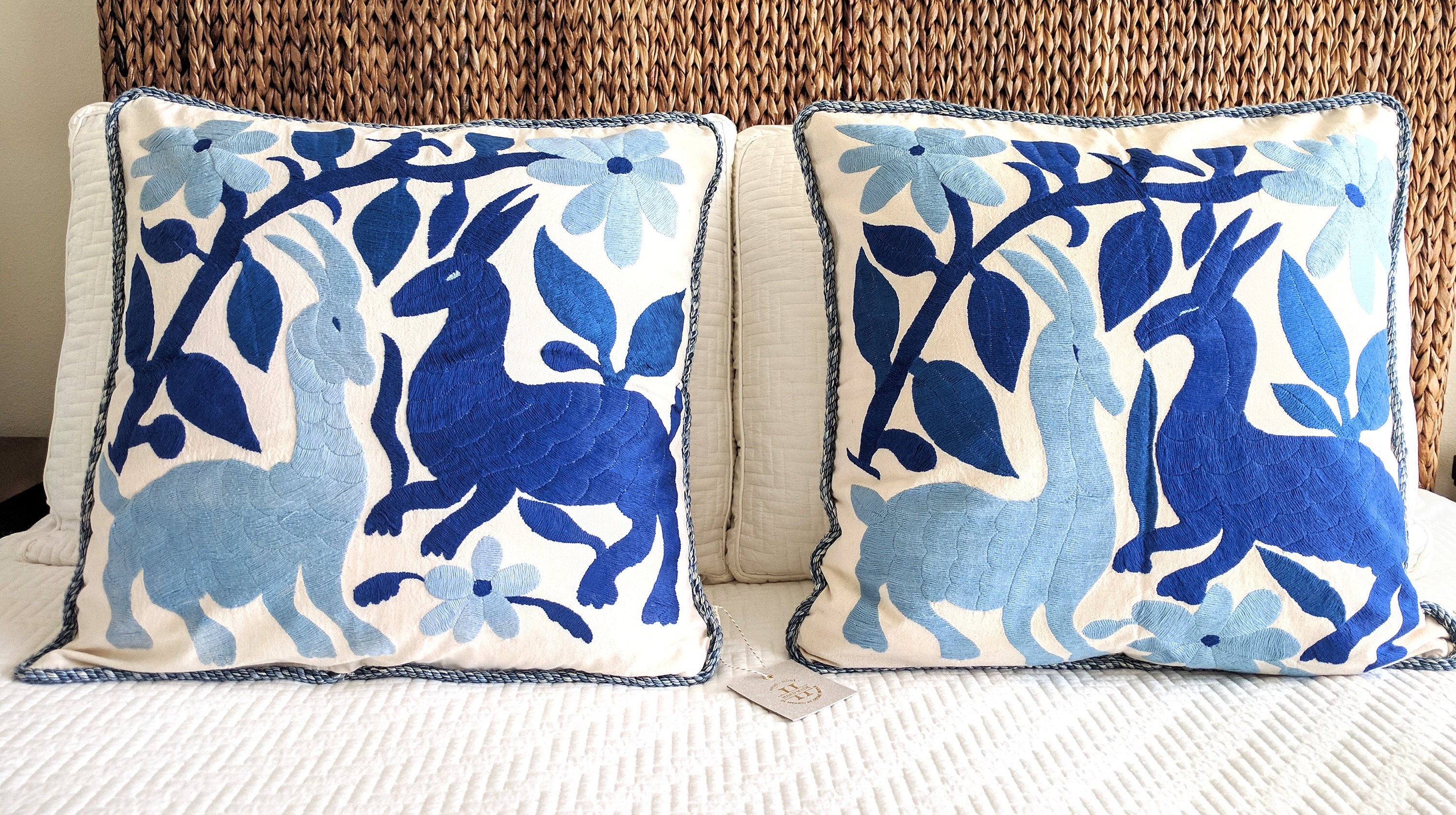 2 Hand Embroidery Decorative Mexican Pillow Covers Case Otomi Throw