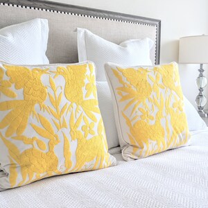 Made-to-Order / Custom Made: 2 Otomí Throw Pillow Covers Hand Embroidery Decorative Mexican Fabric in Vibrant Yellow image 2