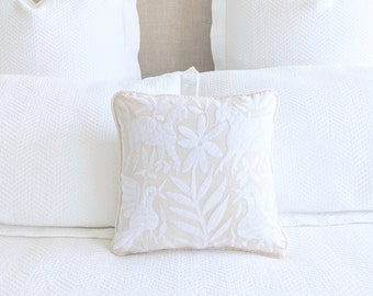 In Stock: Otomi Pillow Cover Throw Hand Embroidery Decorative Mexican Fabric in White 14 x 14