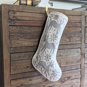 Made-to-Order / Custom Made: 1 Otomi Christmas Stocking Hand Embroidered Decorative Mexican Textile Fabric in Gray