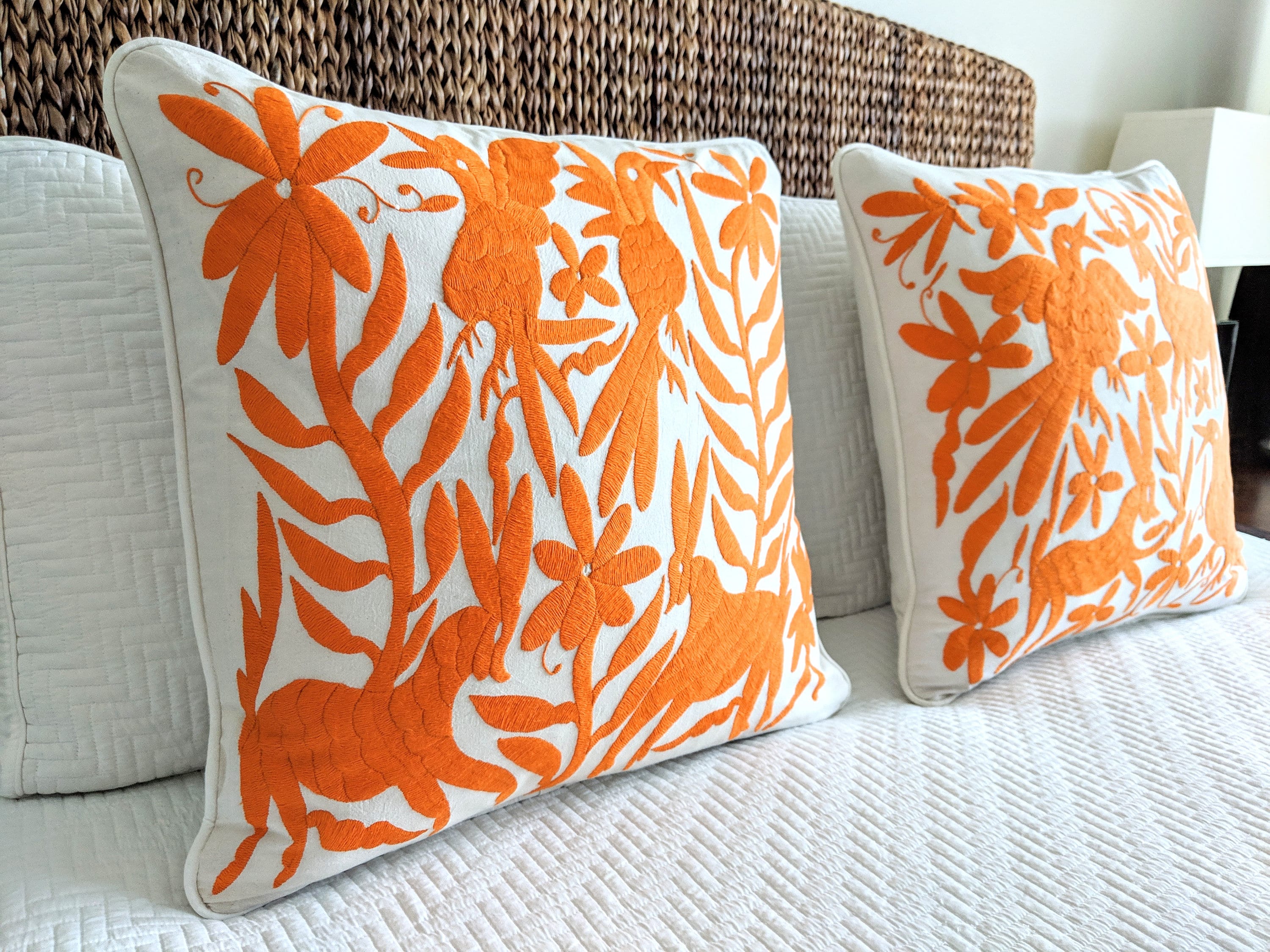 2 Hand Embroidery Decorative Mexican Pillow Covers Case Otomi Throw