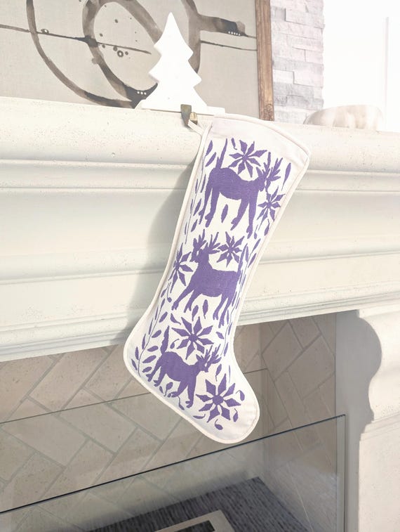 Otomi Christmas Stocking Hand Embroidered - Amethyst Orchid Textile