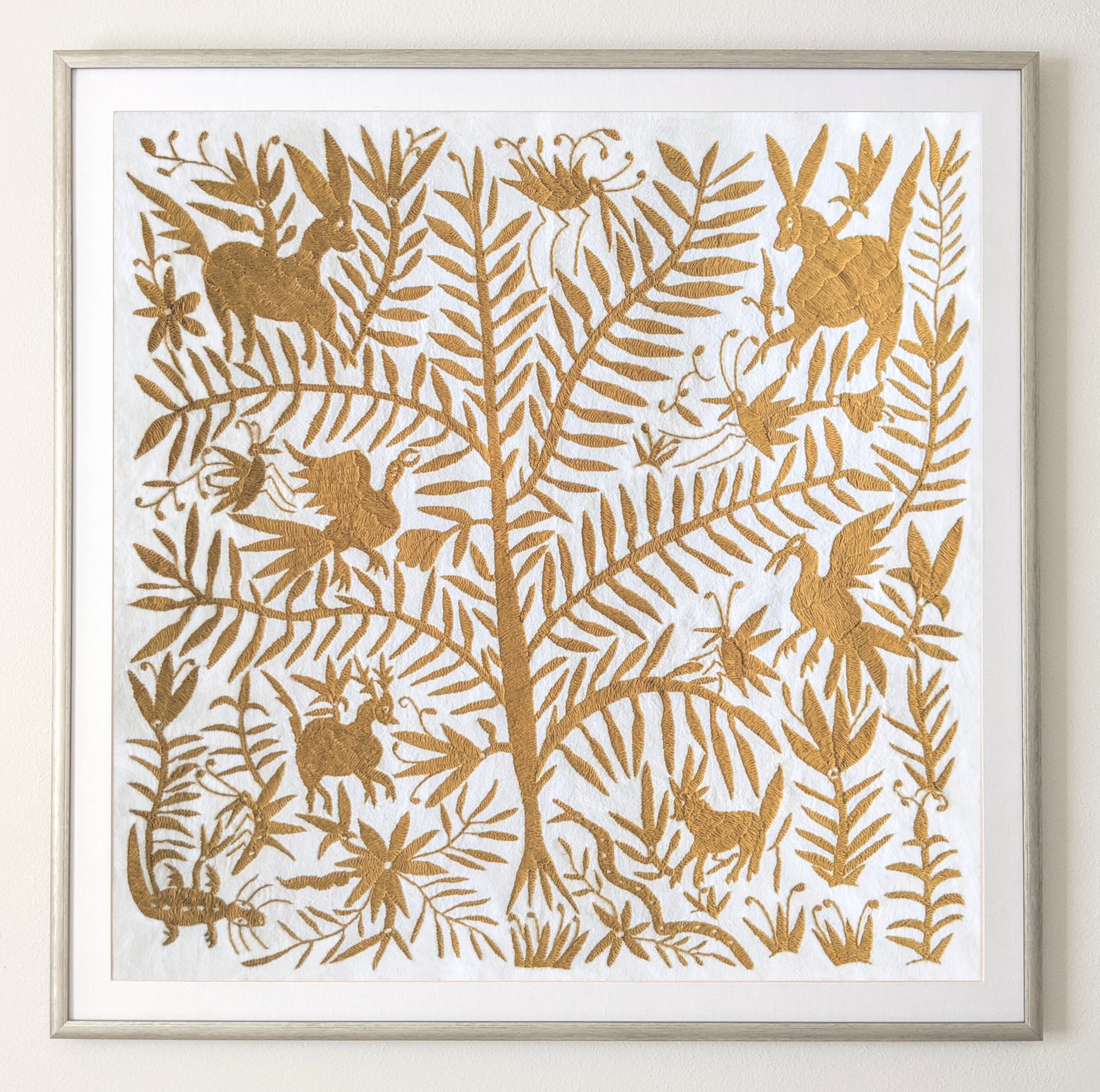 Download Custom Made: Unframed Otomi Fabric Wall Art Decor Mexican Textile Hand Embroidered in Gold Ocher ...