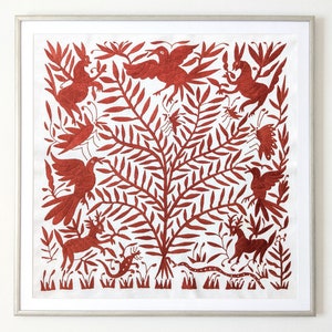 Custom Otomi Hand Embroidered Tapestry - Burnt Orange Mexican Art (Unframed)