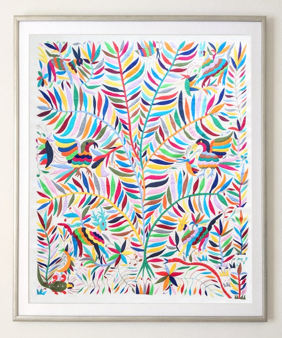 Made to Order. Unframed Otomi Tree of Life Wall Art Hand Embroidered Tapestry Mexican Textile in Multicolor.