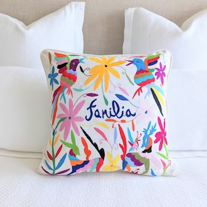 Made-to-Order / Custom Made: Otomí Throw Pillow Cover Personalized Hand Embroidered Decorative Mexican Fabric in Multicolor