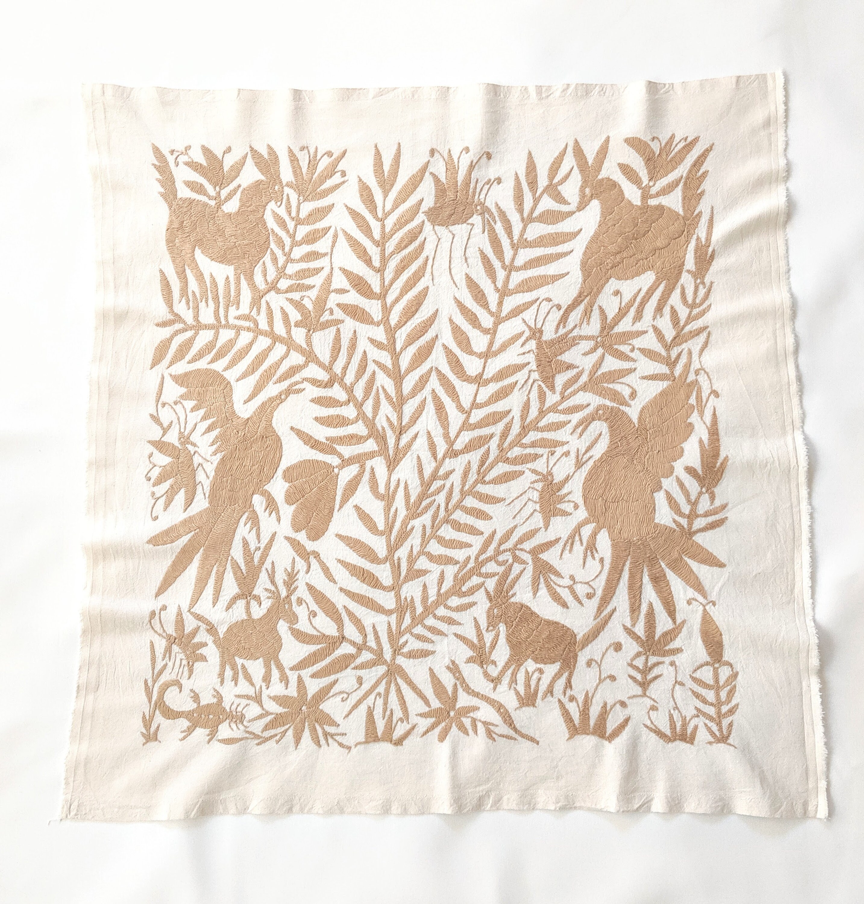 Made To Order Custom Made Otomi Wall Art Decor Tree Of Life Hand Embroidered Mexican Fabric Textile In Camel Color