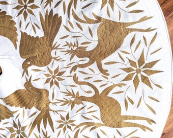 Saia de árvore de Natal Otomi personalizada - Tecido mexicano âmbar dourado