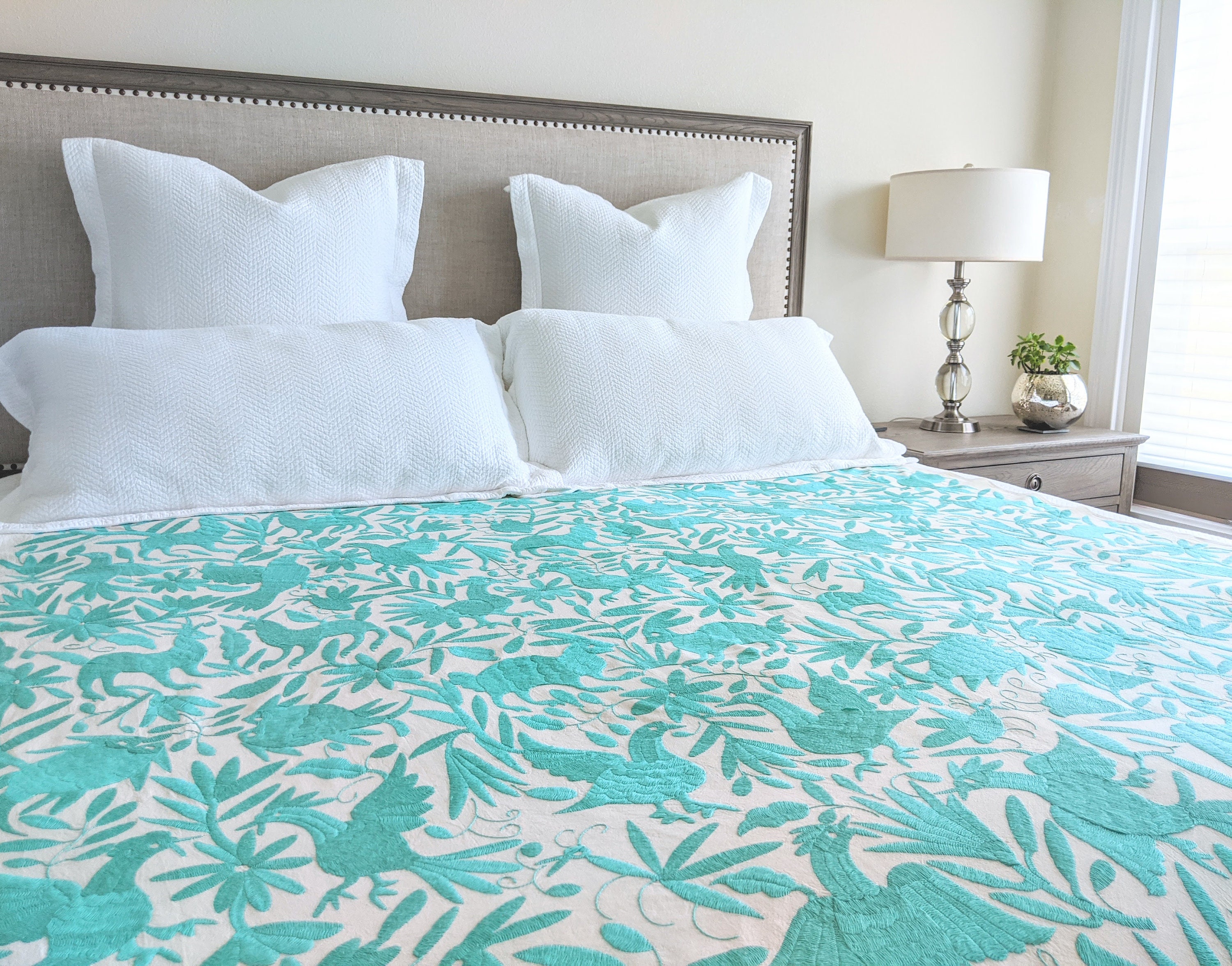 In Stock Otomi Hand Embroidered Duvet Cover or Coverlet Decorative