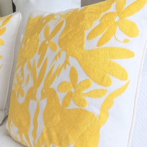 Made-to-Order / Custom Made: 2 Otomí Throw Pillow Covers Hand Embroidery Decorative Mexican Fabric in Vibrant Yellow image 5