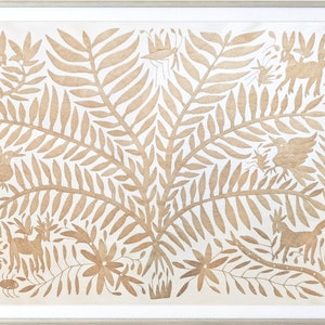 Made to Order. Unframed Otomi Tree of Life Wall Art Hand Embroidered Tapestry Mexican Textile in Camel.