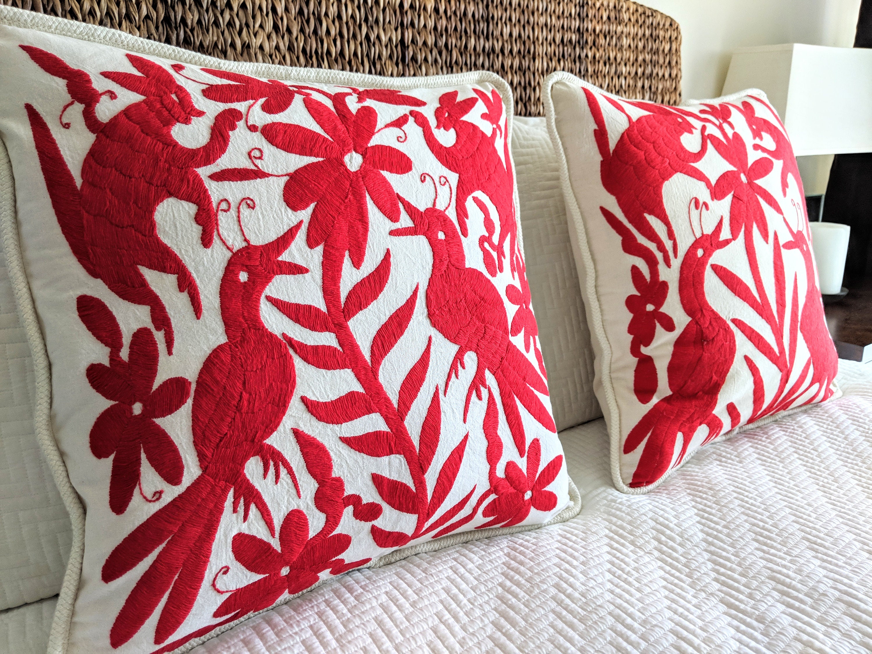 2 Hand Embroidery Decorative Mexican Pillow Cover Case Otomi Throw