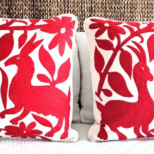 Custom Otomi Hand Embroidered Pillow Covers - Red Mexican Textile
