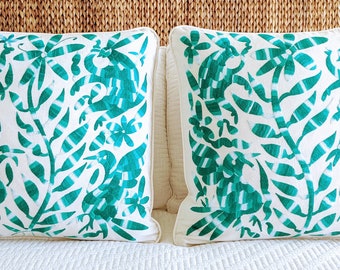 Made-to-Order / Custom Made: Otomi Throw Pillow Covers Hand Embroidery Decorative Mexican Fabric in Green Hues