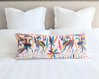 Made-to-Order / Custom Made: Otomí Long Lumbar Throw Pillow Cover Hand Embroidery Decorative Mexican Textile in Multicolor