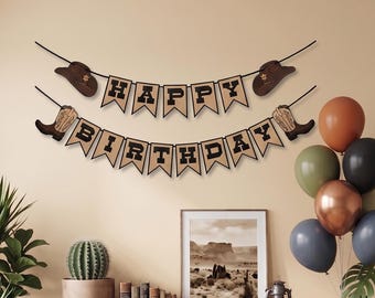 Western Happy Birthday Banner, Rustic Cowboy Party Decor, My First Rodeo Bunting
