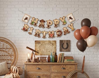 Western Happy Birthday Banner, Cowboy Party Decor, My First Rodeo Bunting