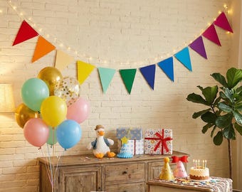 Colorful Felt Flags Happy Birthday Banner – Reusable Party Garland Decoration