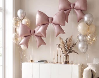 Dusty Pink Bow Balloons (Set of 3) | Party Decor | Birthday balloons
