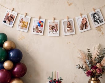 White Photo Banner for 3x4 Pictures, Happy Birthday, Party decor