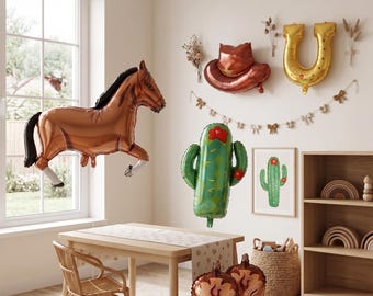 Western Balloon Set, Cowboy Birthday Party Decor, Horse, Cactus, Boots, Hat, Horseshoe
