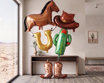 Western Balloon Set, Cowboy Birthday Party Decor, Horse, Cactus, Boots, Hat, Horseshoe
