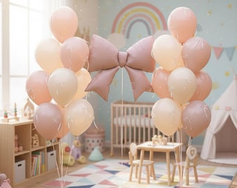 Coquette Pink Bow Balloons Set, Dusty Rose & White, DIY  Birthday decor