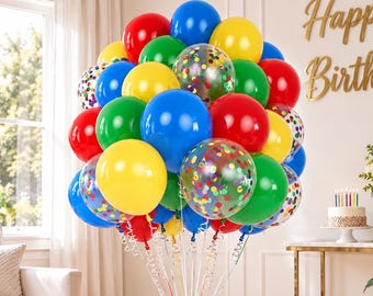 Colorful Birthday Balloon Set, 30 Piece Red Blue Yellow Green Confetti Party Balloons