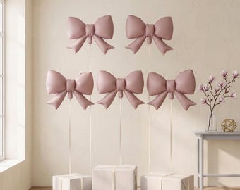 Set of 5 Medium Dusty Pink Bow Balloons, Coquette Party Decor
