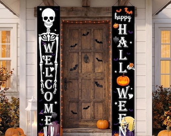 Halloween Porch Banner Set, Skeleton Welcome Door Sign