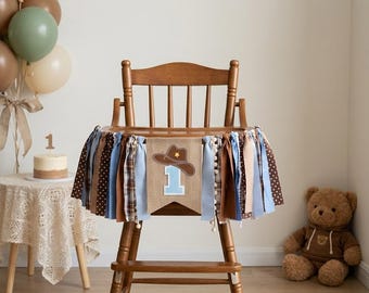 Cowboy 1st Birthday High Chair Banner – Western First Birthday Garland, Boy Cake Smash Decor