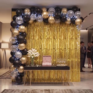3 Pack Gold Foil Fringe Backdrop, Tinsel Curtain Photo Booth, Party Decorations, Bachelorette Streamers