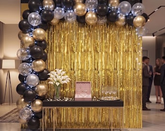 3 Pack Gold Foil Fringe Backdrop, Tinsel Curtain Photo Booth, Party Decorations, Bachelorette Streamers
