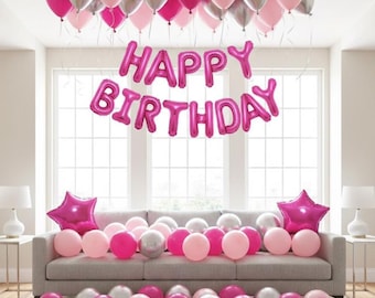 Pink & Silver Birthday Balloon Garland Kit – 55 Piece Party Decorations