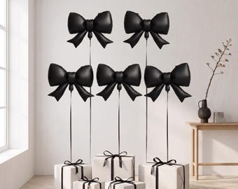 Set of 5 Medium Black Bow Balloons, Happy Birthday Party Decor