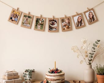 Kraft Photo Banner for 3x4 Pictures, Happy Birthday, Party decor