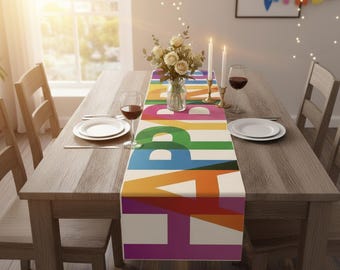 Colorful Happy Birthday Table Runner | Festive Party Table Decor
