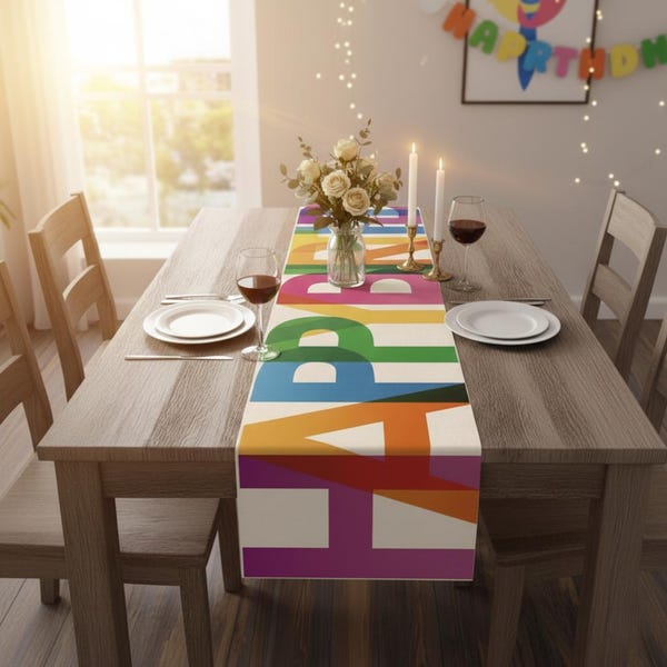 Colorful Happy Birthday Table Runner | Festive Party Table Decor