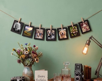 Black Photo Banner for 4x6 Pictures, Birthday Garland, Photo Display