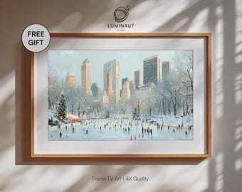 Christmas Frame TV Art, New York USA, Central Park Ice Skating (Digital Download)
