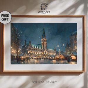 Christmas Market Frame TV Art, Hamburg Germany Town Hall Square Night (Digital Download)