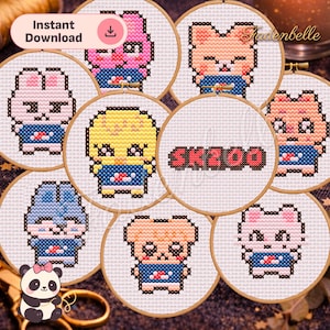 9 Mini SKZOO Inspired Cross Stitch Patterns • K-Pop Chibi Set • Beginner Friendly (Digital Download)