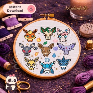 Patrón de punto de cruz de criaturas elementales kawaii • Apto para principiantes (descarga digital)