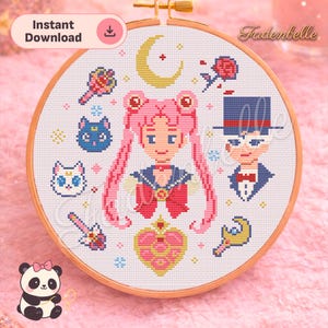 Sailor Moon Inspired Cross Stitch Pattern – Magical Girl Pixel Art | Anime Embroidery | PDF Download