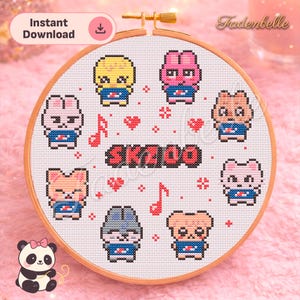 Padrão de Ponto Cruz Inspirado no SKZOO • K-Pop Chibi • Ideal para Iniciantes (Download Digital)